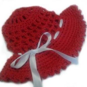 Baby Girl Floppy Ruffled Red Sun Hat-Handmade